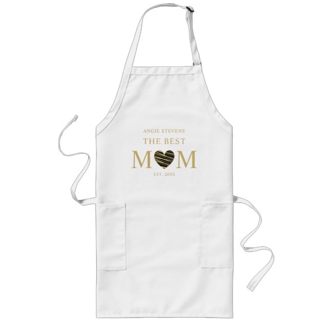 The Best MOM Quote with Black & Gold Effect Heart Long Apron (Front)