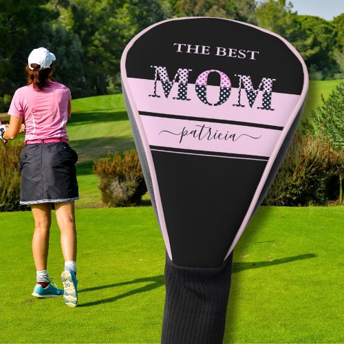 The Best Mom Stylish Black Pink Lettering Golf Head Cover