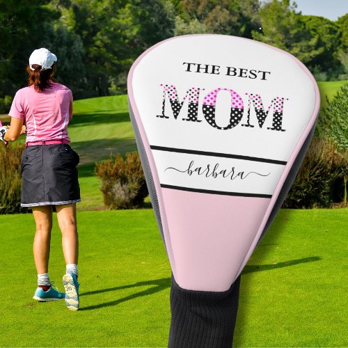The Best Mom Stylish Black Pink Lettering Golf Head Cover