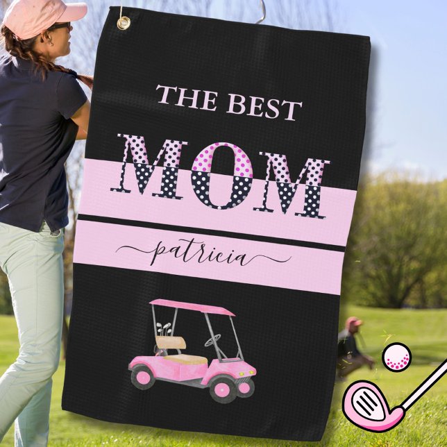 The Best Mom Stylish Black Pink Lettering Golf Towel (Creator Uploaded)