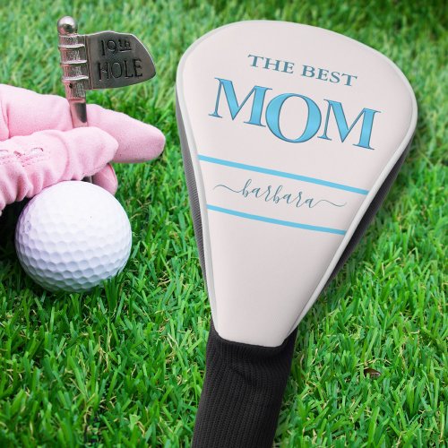 The Best Mom Stylish Blue Metallic Lettering Golf Head Cover