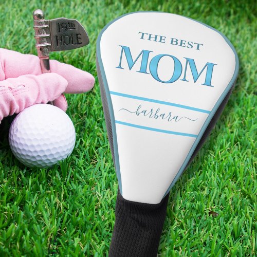 The Best Mom Stylish Blue Metallic Lettering Golf Head Cover