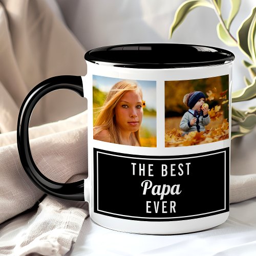 The Best Papa Ever Black Collage Photo Mug
