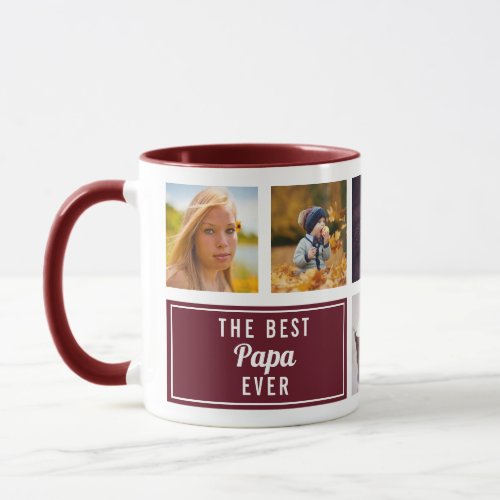 The Best Papa Ever Burgundy Collage Custom Photo Mug