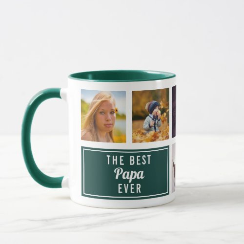 The Best Papa Ever Green Collage Custom Photo Mug