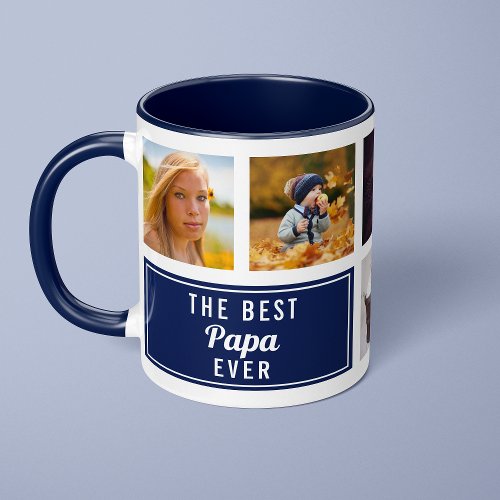 The Best Papa Ever Navy Blue Collage Custom Photo Mug