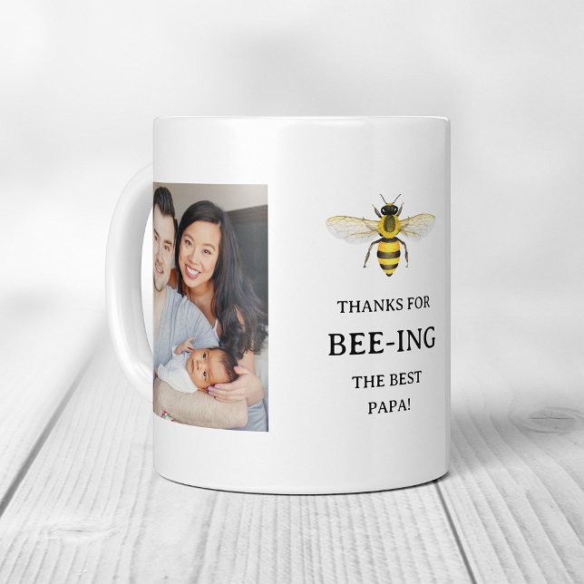 The Best Papa | Simple Cute Bee and Photos Coffee Mug (Creator Uploaded)