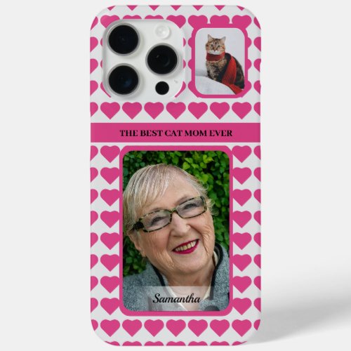 The Best Pet Mom Ever Photo Name Pink Hearts  iPhone 15 Pro Max Case