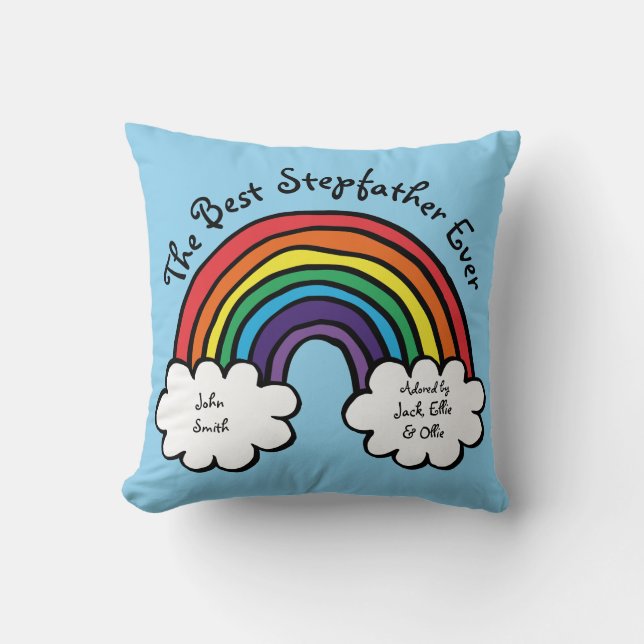 The Best Stepfather Ever Colorful Rainbow Blue Throw Pillow (Front)