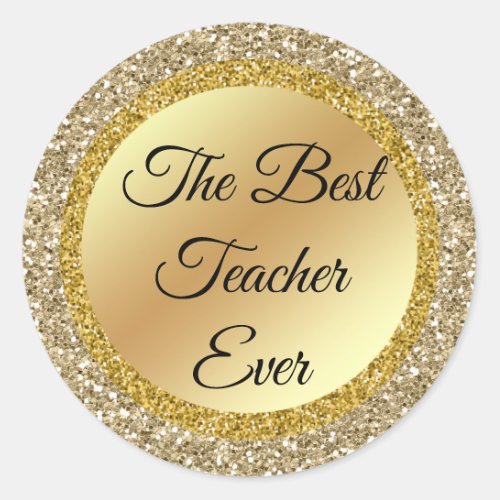 the best teacher evergold metallic glitters classic round sticker