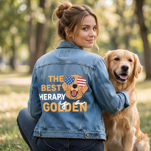 The Best Therapy Is a Golden Retriever – Patriotic Denim Jacket