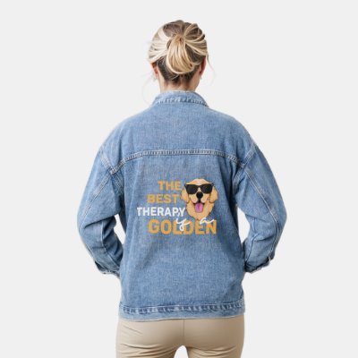 The Best Therapy Is a Golden with Sunglasses Denim Jacket