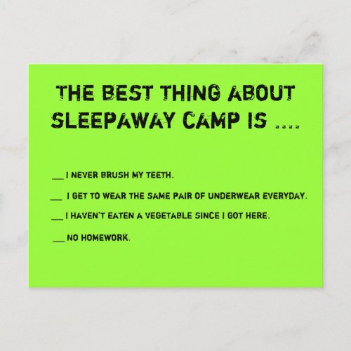 The Best Thing About Sleepaway Camp Is  Postcard