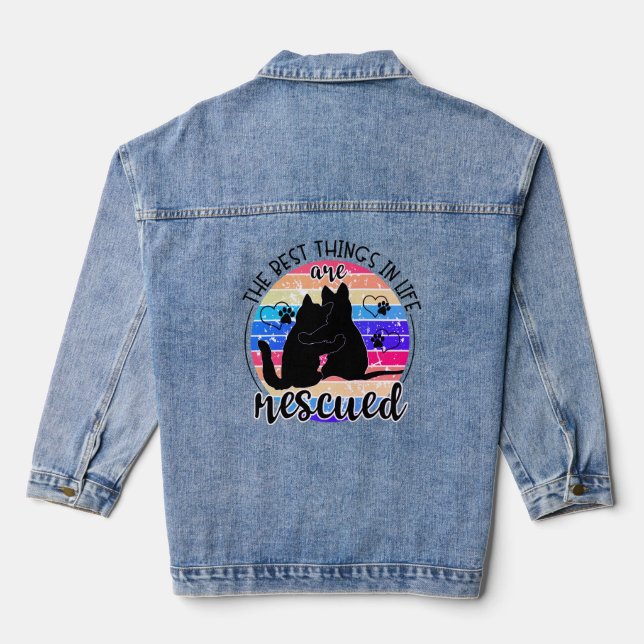 The Best Things In Life Are Rescued Dog Cat  Denim Jacket (Back)