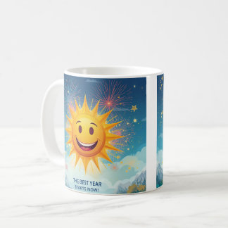 The Best Year Starts Now! Smiling Sun & Fireworks Coffee Mug