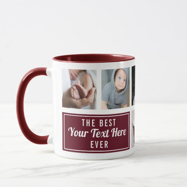The Best Your Text Here Ever Burgundy Custom Photo Mug (Left)