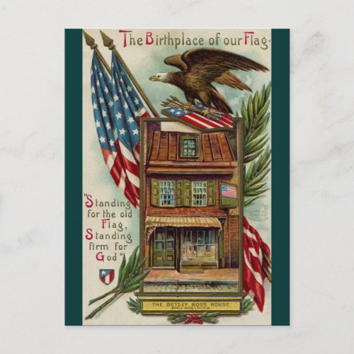 The Betsey Ross House Eagle  Flag Postcard