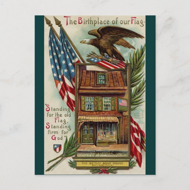 The Betsey Ross House, Eagle & Flag Postcard (Front)