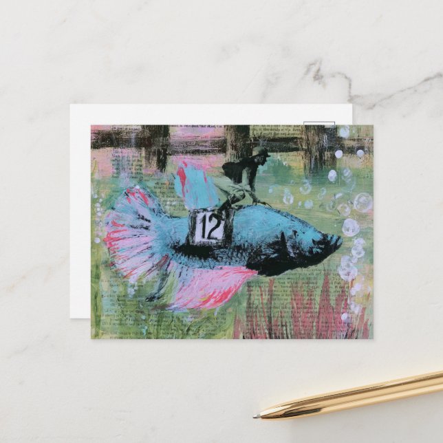 The Betta Fish Jockey Postcard (Front/Back In Situ)