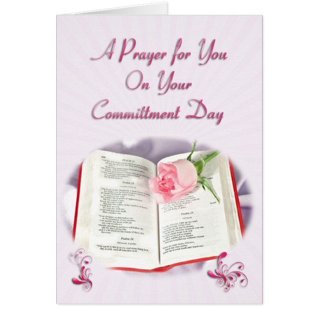 The Bible and rose prayer for a Committment Day Cards (Front)
