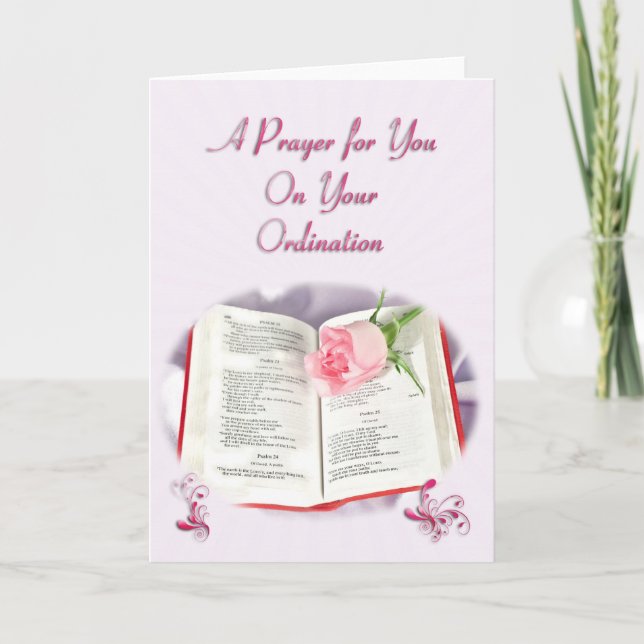 The Bible and rose prayer for Ordination Card (Front)