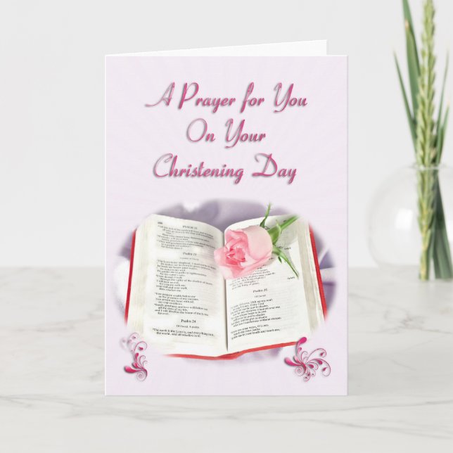 The Bible and rose prayer for your Christening Day Card (Front)