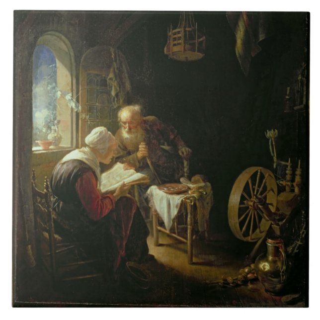 The Bible Lesson, or Anne and Tobias (oil on panel Ceramic Tile (Front)