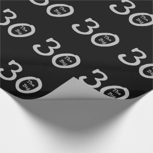 The big 30, Birthday, silver text on black. Wrapping Paper