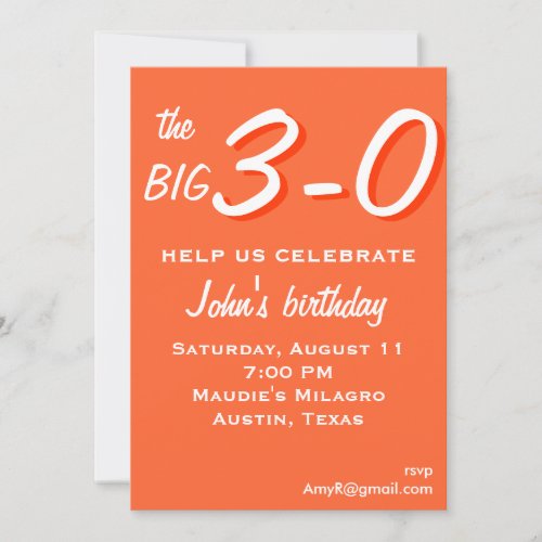 the big 3-0 30th birthday invitation