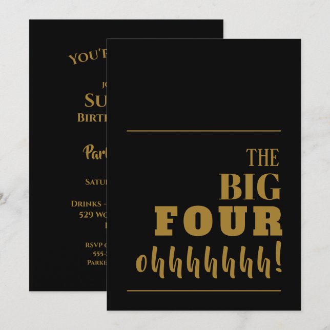 The BIG 40 Black Gold Birthday Invitation (Front/Back)