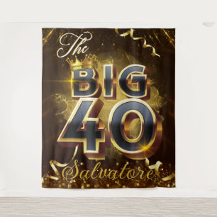 The Big 40 Elegant Black & Gold Royal Birthday Tapestry