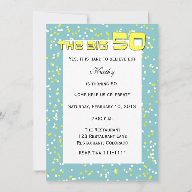 "The BIG 50" 50th Birthday Invitation -- Confetti (Front)