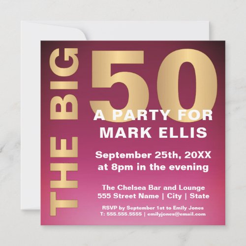 The BIG 50 GOLD EFFECT  BIRTHDAY PARTY Invitation