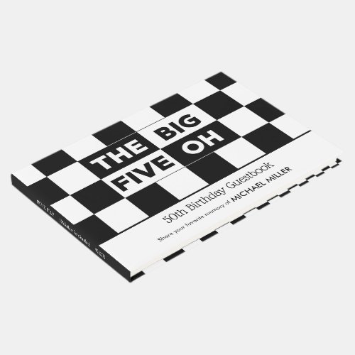 The Big 5 Oh Black White Checkered 50th Birthday Guest Book