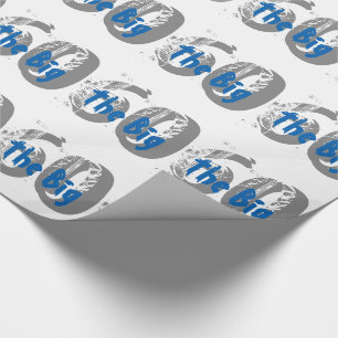 The big 60, Birthday, gray, blue text on black. Wrapping Paper
