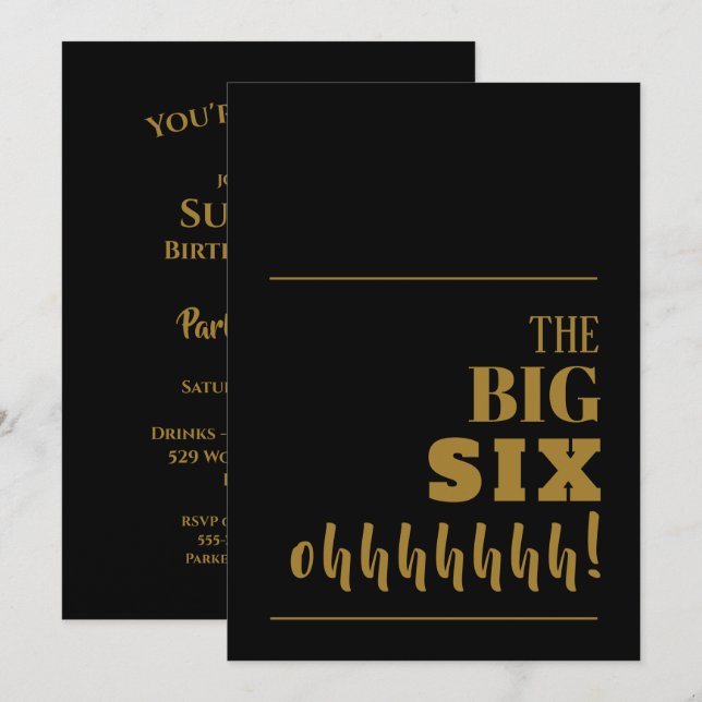 The BIG 60 Black Gold Birthday Party Invitation (Front/Back)