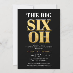 The Big 60th Surprise Birthday Black Gold Elegant Invitation