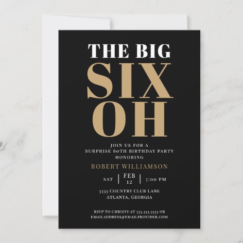 The Big 60th Surprise Birthday Black Gold Elegant Invitation