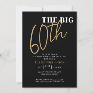 The Big 60th Surprise Birthday Black Gold Invitation
