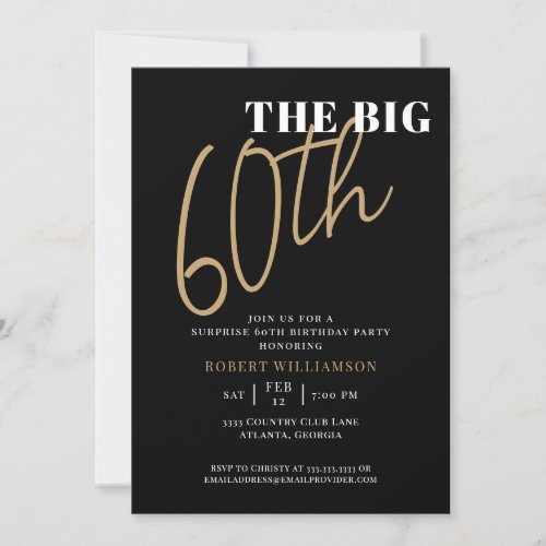 The Big 60th Surprise Birthday Black Gold  Invitation