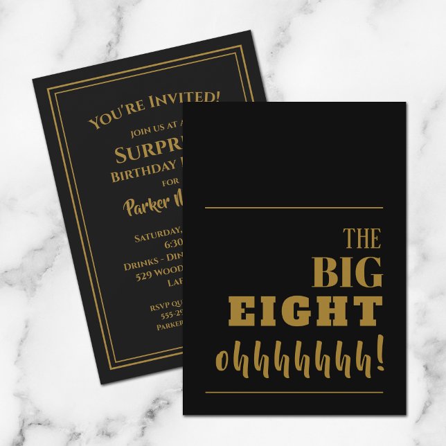 The BIG 80 Black Gold Birthday Party Invitations