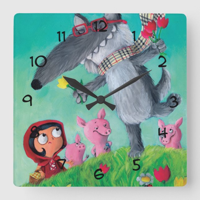 The Big Bad Wolf Square Wall Clock (Front)