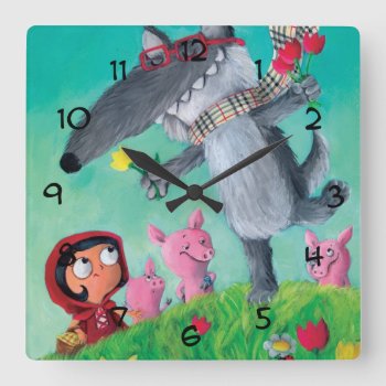 The Big Bad Wolf Square Wall Clock by colonelle at Zazzle