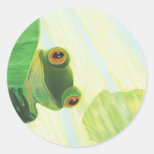 The big_eyed green frog behind lily pad   classic round sticker