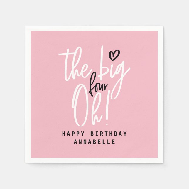 The big four oh! 40th birthday party decor pink napkins (Front)