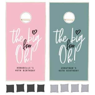 The big four oh! 40th birthday party pink blue cornhole set