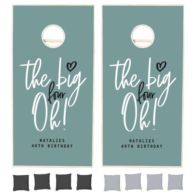 The big four oh! 40th birthday party teal girly cornhole set (Set)