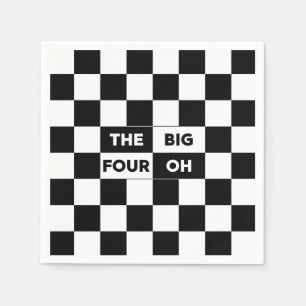 The Big Four Oh Black and White Checkered Pattern Napkins
