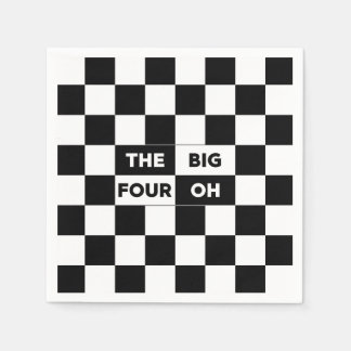The Big Four Oh Black and White Checkered Pattern Napkins