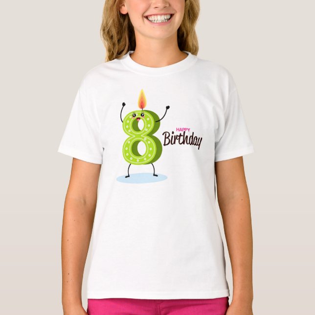 The Big Green Number 8 with Happy Birthday T-Shirt (Front)